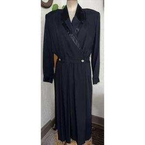 Vintage Randy Pantel Formal Tuxedo Look Maxi Dress Brown Size 8 Satin Trim